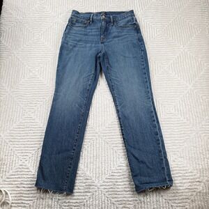 J Crew Slim Boyfriend Jeans Womens 25 Blue Mid Rise Stretch Denim Raw Hem